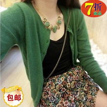 2014春秋新款大牌復(fù)古綠色兔毛混織針織開衫 短款時(shí)尚，舒適優(yōu)雅